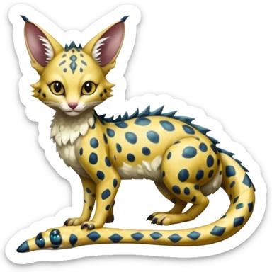 Realistic cute Flurry furry scary slimy oily glossy wet gloomy dusky scaly sergal-serval-possum-sphynx-Koi-sergal-fusion-animal-hybrid-creature with a snake-tail sticker