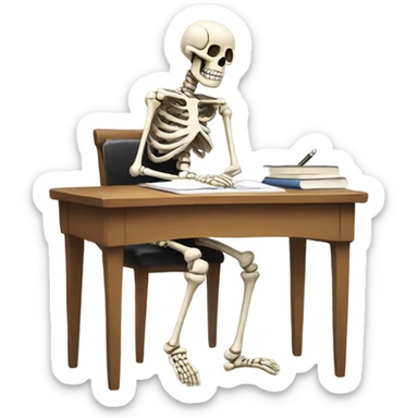 skeleton writing on a desk sticker