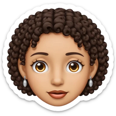 an emoji with a mixed skin color, short dark brown curly hair with 2 silver stud earrings on both ears and 2 slits on each eyebrow sticker