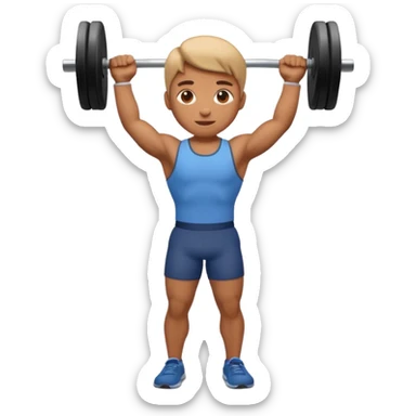 3D Apple emoji style person lifting weight, strong posture, centered, soft shadow, white background. sticker