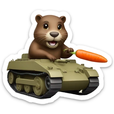 A beaver driving a tank with a carrot in its mouth  sticker