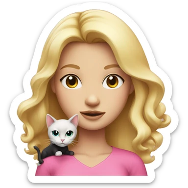 Blonde girl pink top with black cat on hand  sticker