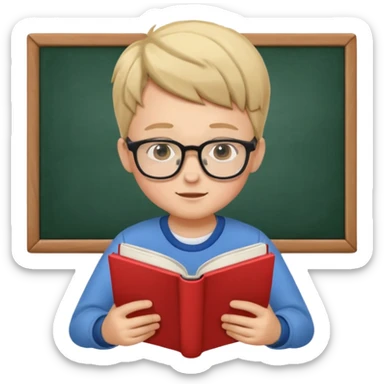 Boy with glasses sitting at school reading with his back to the camera sticker