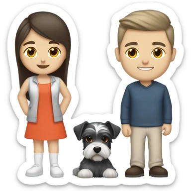 White brunette girl with white brunette boy with a mini schnauzer  sticker
