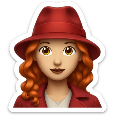 Girl with red over coat and red fedora and dark red hair sticker