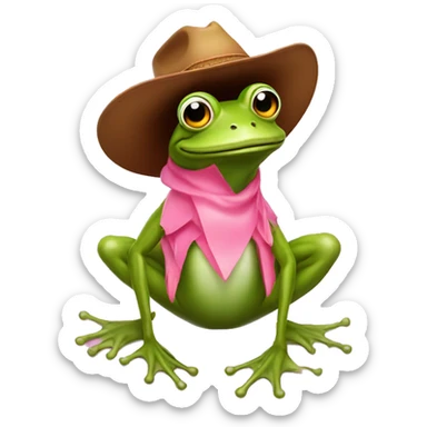 Frog wearing a cowboy hat riding a flamingo sticker