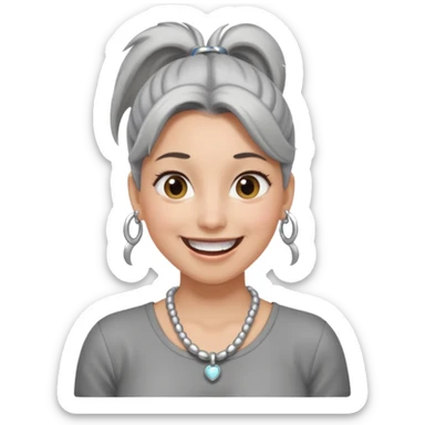 Female with big Silver Necklace, grey skin,ponytail hair, more bright silver,highlight necklace, different expressions. sticker