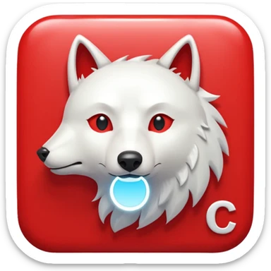 A bold white capital letter C with a small white wolf head icon above it, inside a red rounded square, emoji style, flat design, shiny light reflection, same style as 🅱️ emoji, transparent background. sticker
