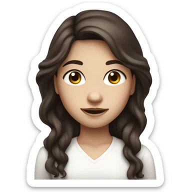 A girl in white with dark brown long wavy hair and very white skin sticker