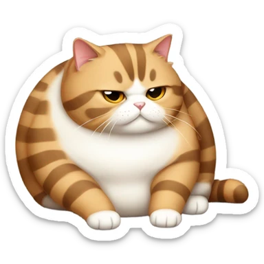 Scottish fat cat of dark reed color in a light stripe lies belly up sticker