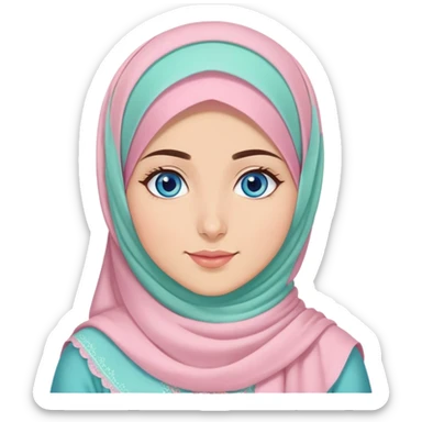 Turkish beautiful finish Konya girl blue eyes with sugar pink and mint hijab islamic dress and celebrating with her friends eid days   sticker