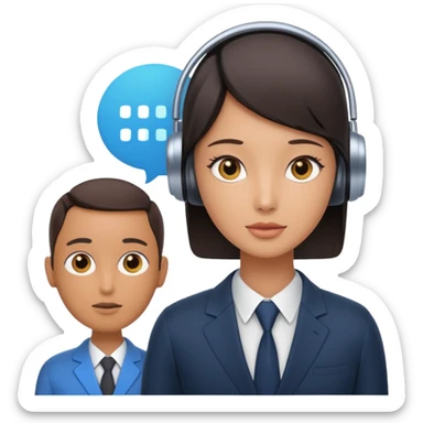 ai agent (llm model, ai chatbot) is communicating with human, human is asking in natural language and ai agent is thinking in his own language, answering back in natural language, giving help of using some hard system  sticker