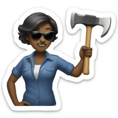 woman with sunglasses weilding a claw hammer sticker