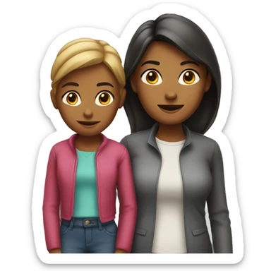 a mom with a girl standing behind her  sticker