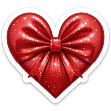 red glitter bow heart sticker
