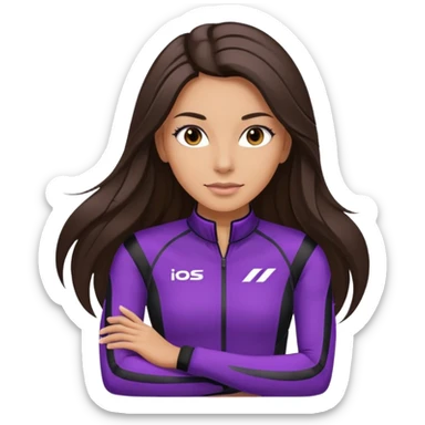 brunette long hair woman with black racing outfit with single purple strips on arms sticker