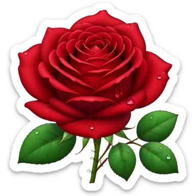 High definition, realistic, deep red rose, with tiny dew drops  sticker