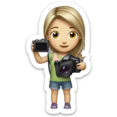 young dark blond hair girl with camera sticker