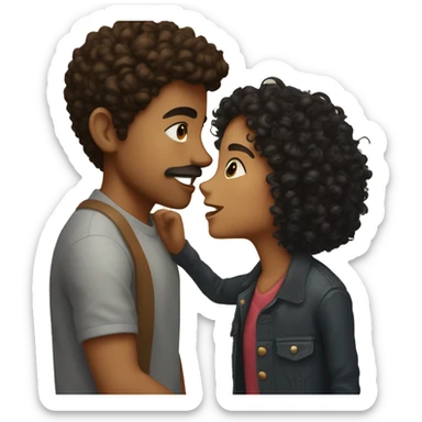 A boy with black short curly hair, brown eye, Knob and mustache, kissing a girl with long, honey blonde curly hair, hazel eyes  sticker