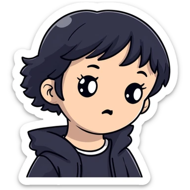 confused black-haired girl with 'I don't know what I want to do' face sticker