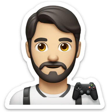 dark hair dark eye man with short mustache holding game controller sticker