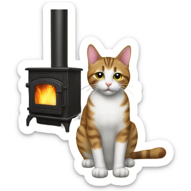 Tabby cat next to a wood stove  sticker