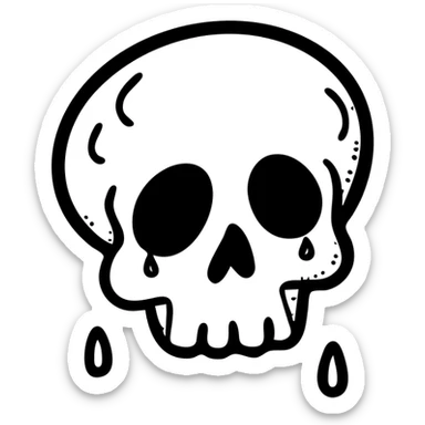 A skull with tears falling from its eye sockets, hand-drawn crying skull, sad expression sticker