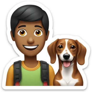 smiling boy with Weiner dog as a pet djing sticker