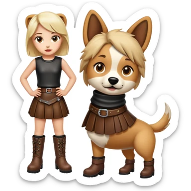Girl dressed like a dog  in  leather skirt and boots sticker
