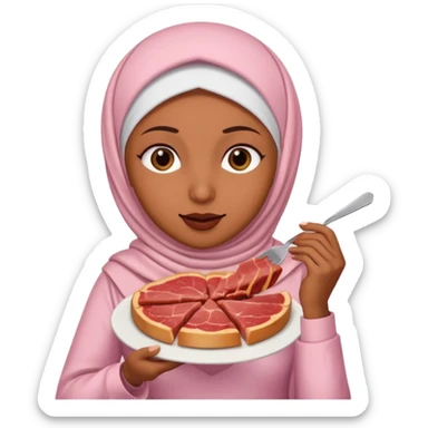 Muslim woman eating a slice of pork sticker