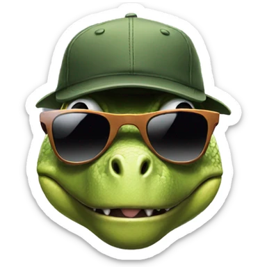 dinosaur wearing sunglasses and a cap sticker