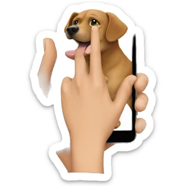 a hand holding a phone that has a dog on the screen sticker