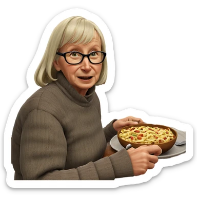 old woman enjoying a meal sticker