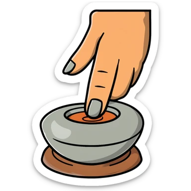 thumb pressing side of a clay ball down onto a silver pottery wheel, thumb at the bottom of the clay, pottery gesture sticker