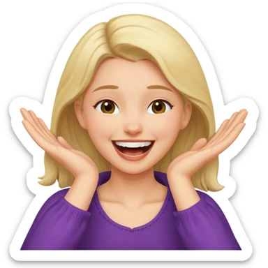 girl grabbing neck with both hands laughing sticker