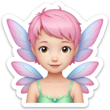 A tiny pastel fairy with pink short hair with glowing wings and a sweet smile  sticker