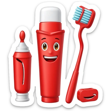 quiero que me hagas emojis de dentista rojos, no pero osea de los cepillos, pasta hilo y así pero en color rojo  sticker