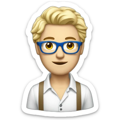 Homme jeune en smoking bleu chemise blanche cheveux blond et frisé et lunettes sticker