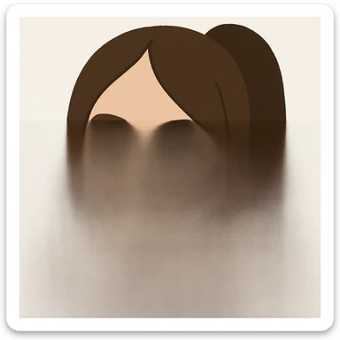 Create a soft cartoon face of Billie Eilish's head with simple features, in the style of the reference image. Use brown hair. No background. sticker