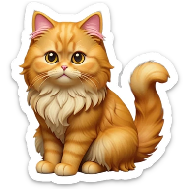 cinematic-[ginger persian cat]-realistic-full-body-sitting-emoji,-tail-curled-playfully-around-its-paws,-head-tilted-dramatically,-fluffy-[ginger]-fur,-simplified-yet-realistic-focused-features,-highly-detailed,-glowing-with-an-almost-sarcastic-glow sticker