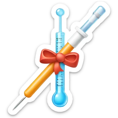 little syringe with a bow on it and needle sticker