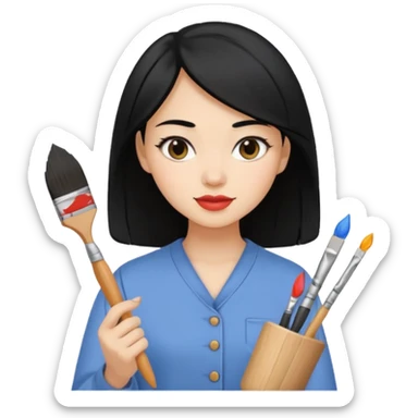   دختر زیبا و نقاش با موهای مشکی  sticker