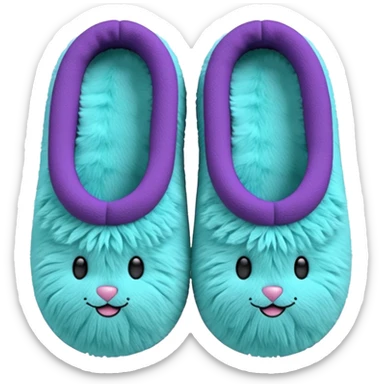 Purple and turquoise women's fuzzy slippers sticker