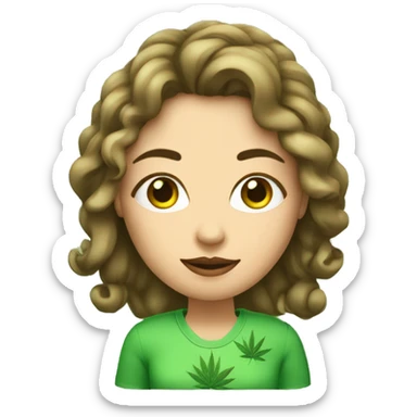 mujer con rulos cortos, ojos verdes claros con cannabis en la mano  sticker