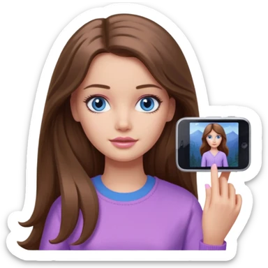 beautiful barbie girl with long brown hair, blue eyes and wearing light purple clothes watching stranger things on tv sticker