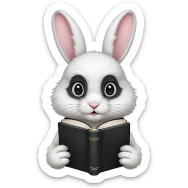 white rabbit with black book sticker