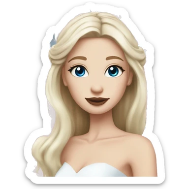 White bride with long light blonde hair and blue eyes with light pink peonies in hair white skin  sticker