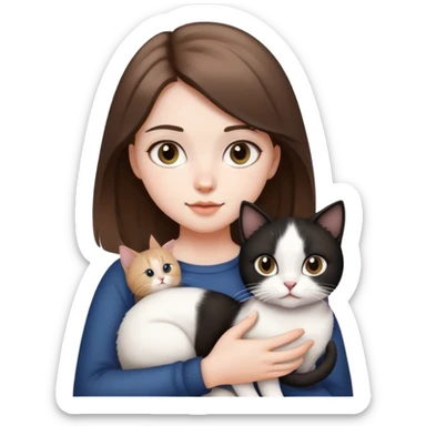 Light brunette girl holding a black and white cat  sticker