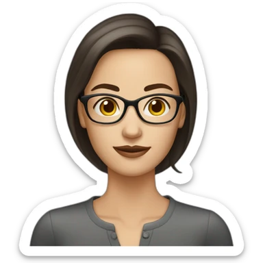 white woman with dark brown hair at neck level with glasses and big nose. elongated face sticker
