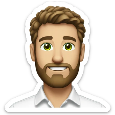 handsome optimist brunette man and beard green eyes wearing white button down shirt  sticker